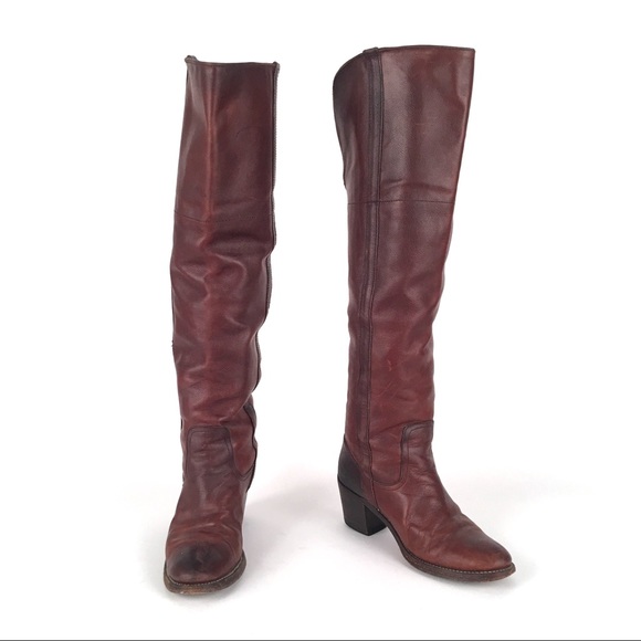 FRYE Taylor Over the Knee Dark Brown Leather Boots - Picture 1 of 8